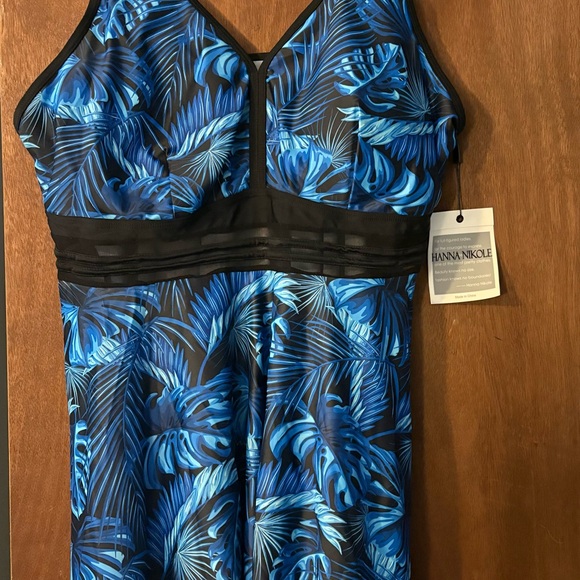 Hanna Nikole Other - Hanna Nikole Women's Blue Tropical Plus Size Swim Dress